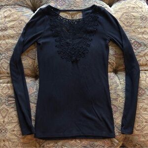 Hollister XS Long Sleeve Shirt Lace Black Rib Knit Keyhole